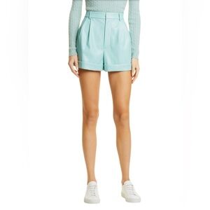 Alice Olivia Classics Aqua Faux Leather High Waist Shorts Size 10